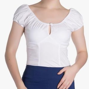 Hell Bunny Melissa Rockabilly 50's Blouse Jersey Top - White (S) - never worn.
